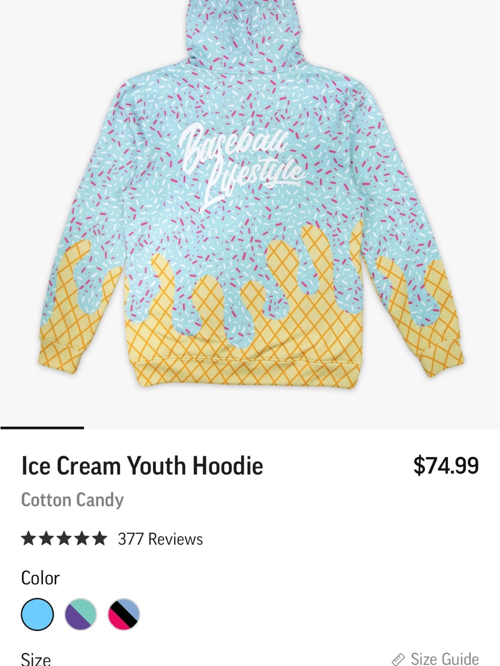 Baseball Lifestyle Ice Cream Youth Hoodie - Light Blue & Yellow